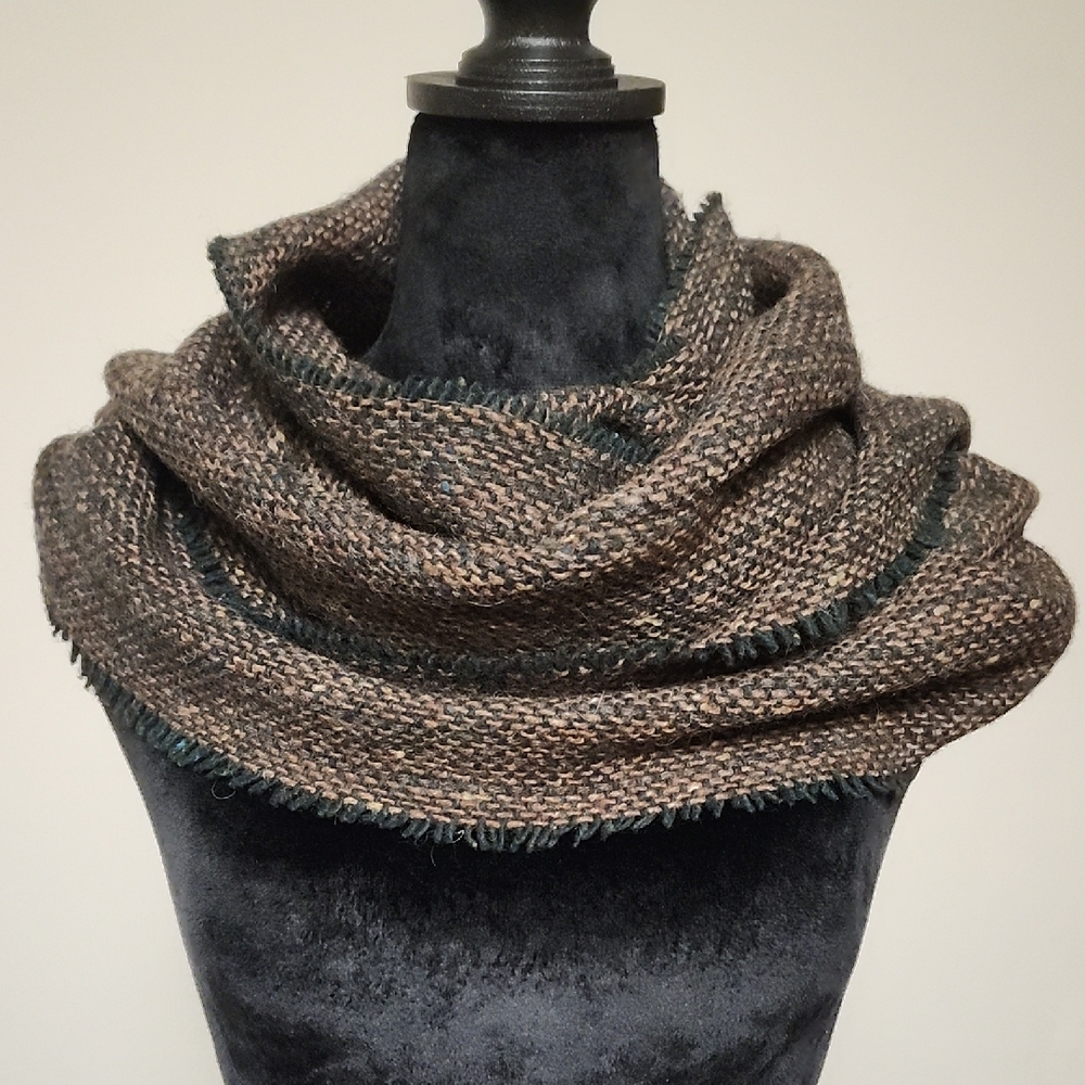 Avoca Ireland Pure Wool Scarf Neutral Tweed Fringe Wrap Unisex